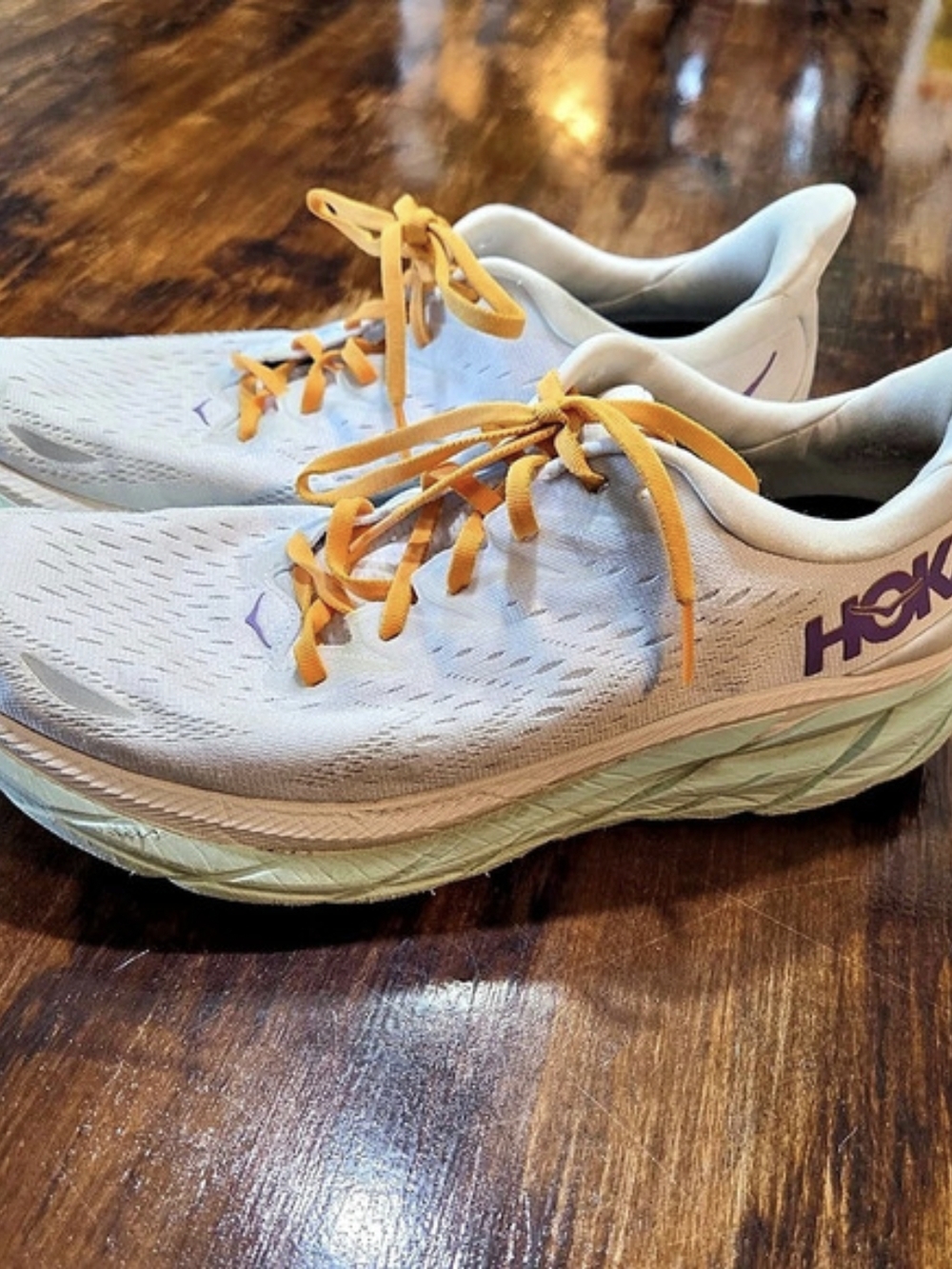 Hoka One Clifton 8 Athletic Shoes White & Orange US 12B